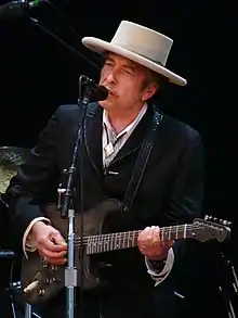 Bob Dylan performing at St. Lawrence University in New York, 1963.