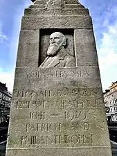 Detail of portrait relief and main inscription on South face of Meath memorial:  "Vota vita mea (trans."The wishes of my life") - Reginald Brabazon, 12th Earl of Meath, KP,1841-1929, Patriot and Philanthropist"