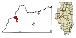 Location of Beardstown in Cass County, Illinois.