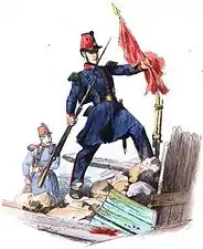 A member of the Garde nationale mobile in 1848, showing the long-skirted French Army tunic.