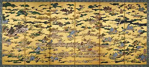 Rakuchū rakugai zu byōbu (right panel), Yonezawa City Uesugi Museum, National Treasure.