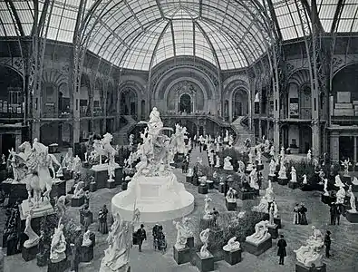The interior of the Grand Palais was an enormous gallery of sculpture during the 1900 Exposition