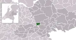 Highlighted position of Wageningen in a municipal map of Gelderland