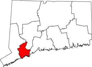 Map of Connecticut highlighting Greater Bridgeport Planning Region