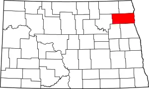 Map of North Dakota highlighting Walsh County