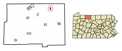 Location of Eldred in McKean County, Pennsylvania.