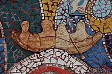Mosaic from Bangor harbour depicting St Comgall and other monks.