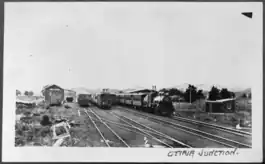Otiria Junction showing railway yards, the railway station, and several trains, 1930s