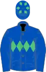Royal blue, emerald green triple diamond and diamonds on cap
