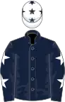 Dark blue, white stars on sleeves, white cap, dark blue stars