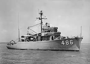 Portuguese minesweeper NRP Graciosa (M417) in 1955 built by Buger Boat Co.