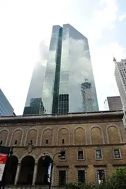 Park Avenue Plaza rising behind the Racquet and Tennis Club