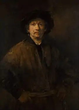 Self Portrait, oil on canvas, 1652. Kunsthistorisches Museum, Vienna. The first for several years. As in the drawing of the same year, Rembrandt wears his working clothes, except perhaps for his hat, which draws on historical styles and earlier portraits.