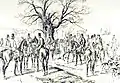 The Marquess of Zetland's hounds at Stapleton village green in the 1870s.
