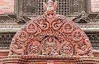 Wooden tympanum at entrance of Kumari House- Basantapur, Kathmandu